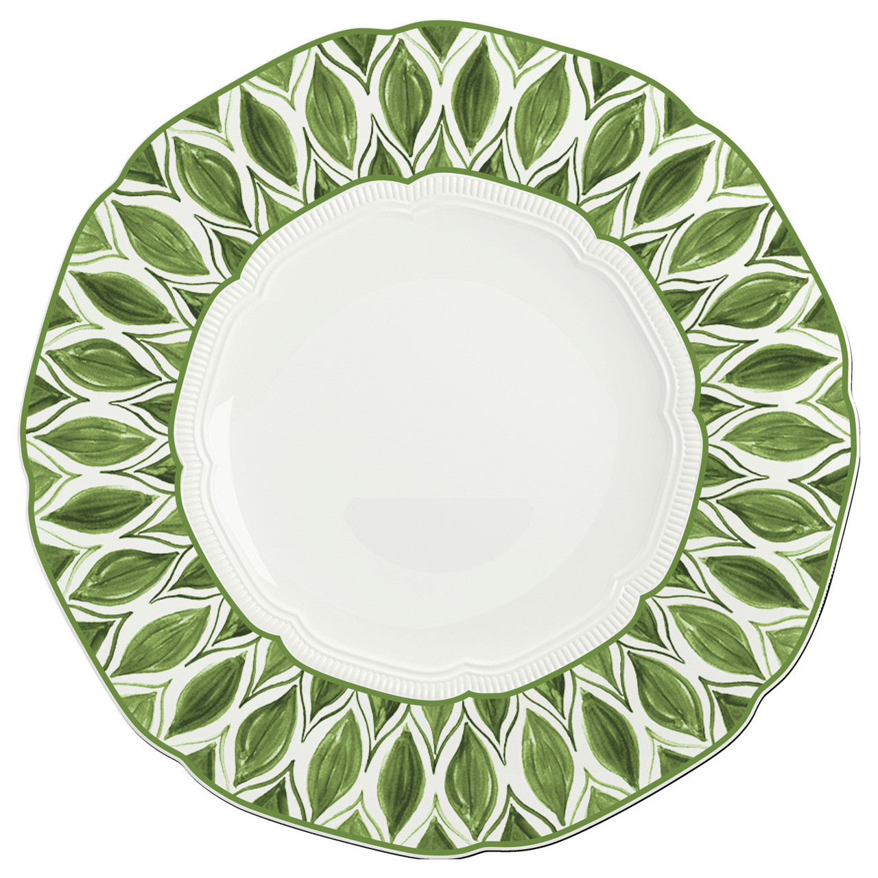 Floral Charm, Teller flach rund Fahne mit Relief ø 288 mm green